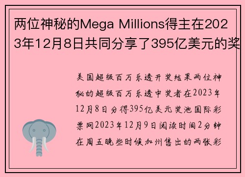 两位神秘的Mega Millions得主在2023年12月8日共同分享了395亿美元的奖金。