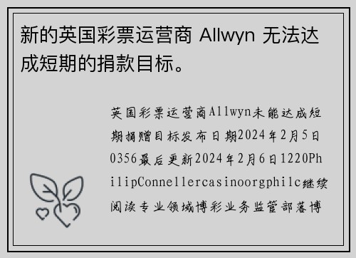 新的英国彩票运营商 Allwyn 无法达成短期的捐款目标。